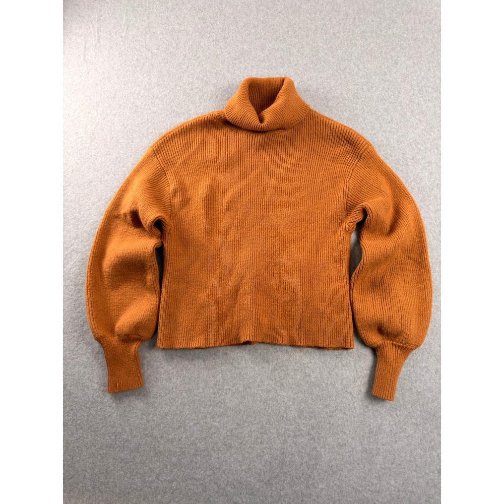 Mi Ami Francesca's Burnt Orange Ribbed Turtleneck Balloon Sleeve Sweater Small